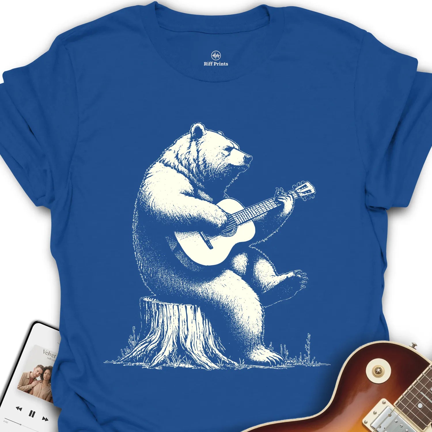 Guitar Bear on Tree Stump T-Shirt
