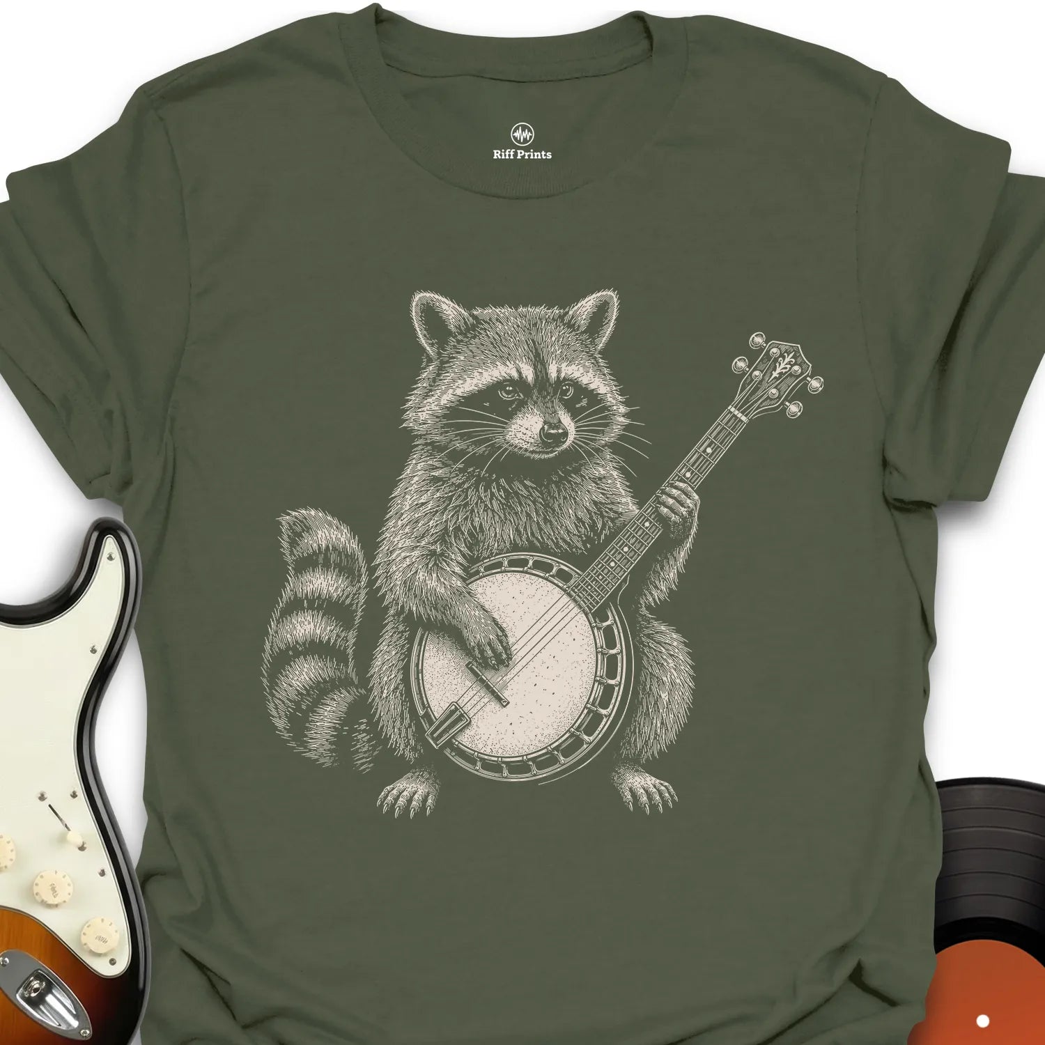 Raccoon on a Banjo Music T-Shirt